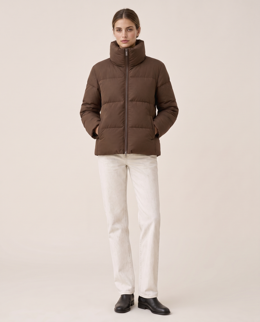 Classic Padded Puffer Jacket with Zip Front — studio front