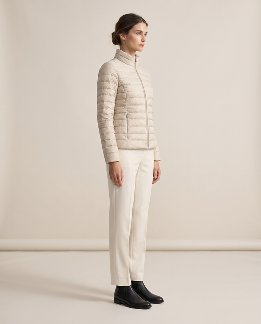Lightweight Quilted Jacket with Stand Collar — three-quarter view