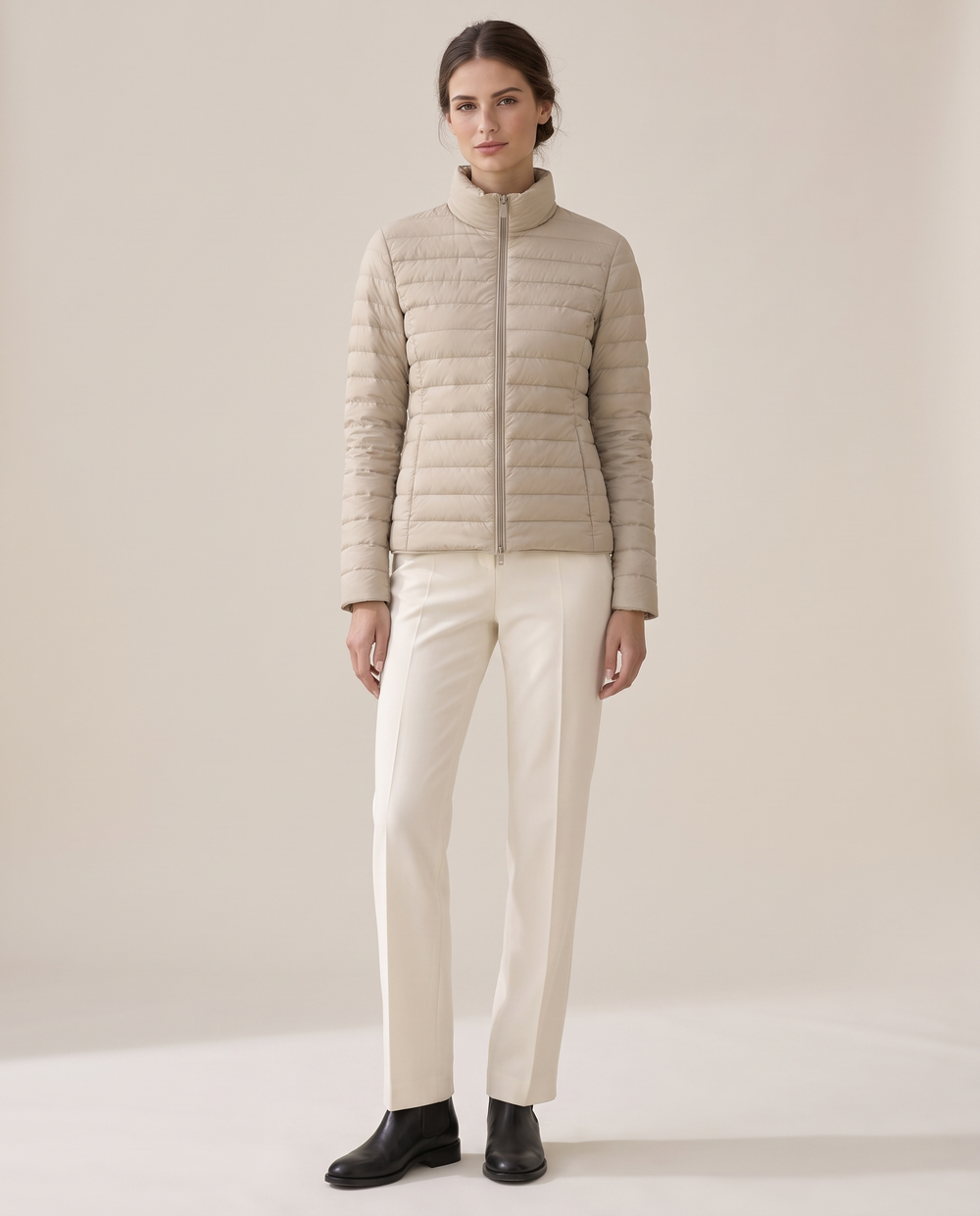 Lightweight Quilted Jacket with Stand Collar — studio front