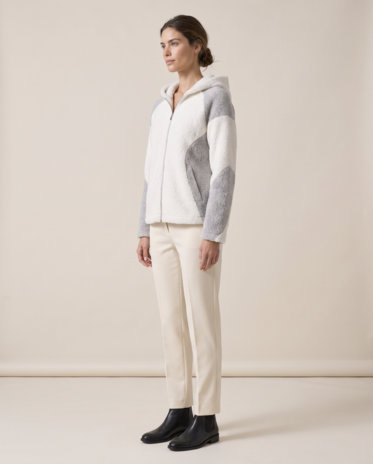 Color-Block Plush Hooded Jacket — three-quarter view