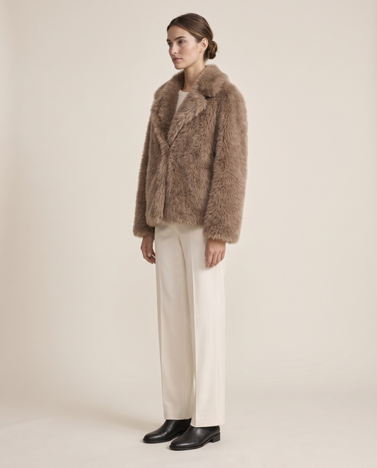 Thick Faux Fur Jacket for Women — three-quarter view