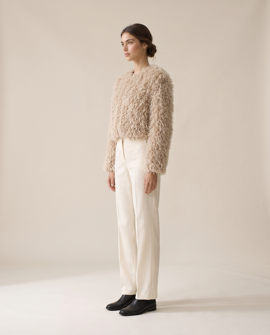 Cropped Shaggy Faux Fur Jacket — three-quarter view