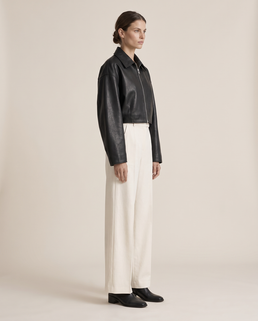 Cropped Oversized Leather Jacket for Women — three-quarter view
