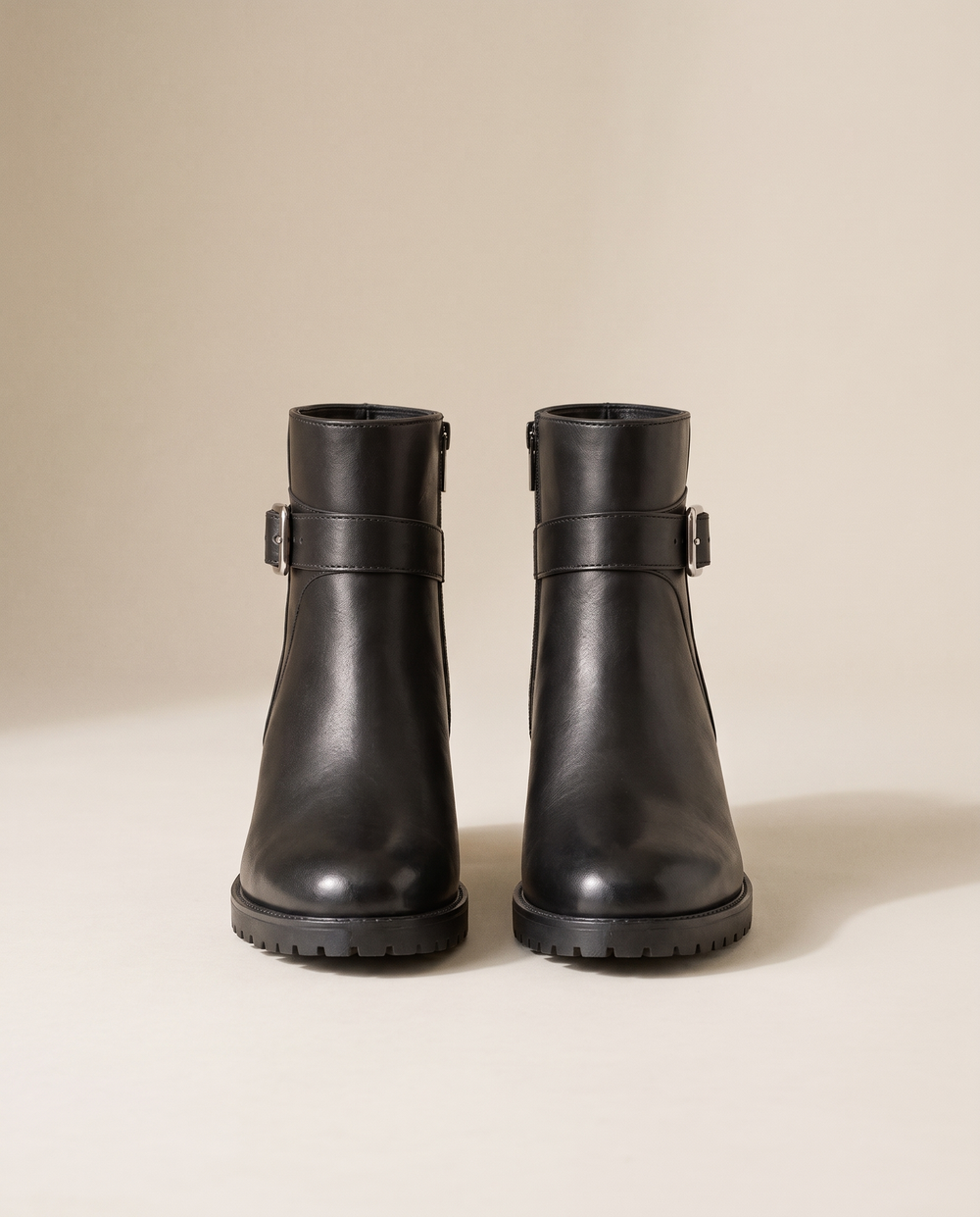 Leather Ankle Boots with Buckle and Side Zip — pair, studio