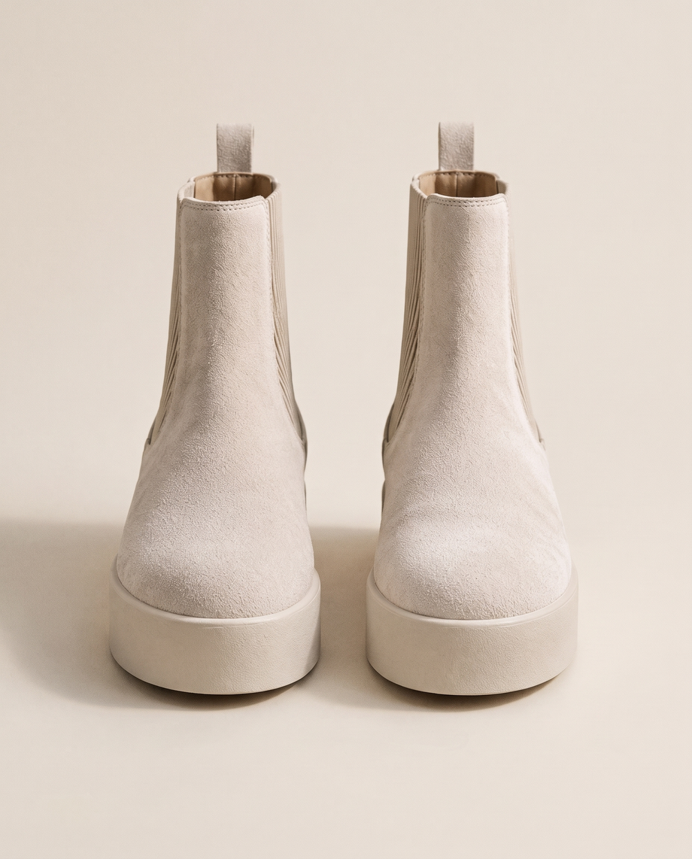 Suede Flatform Chelsea Boots with Pull Tab — pair, studio