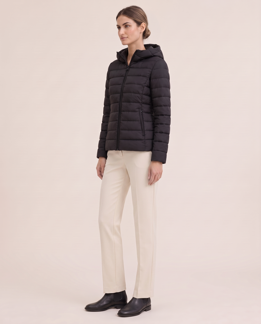 Quilted Hooded Puffer Jacket for Women — three-quarter view