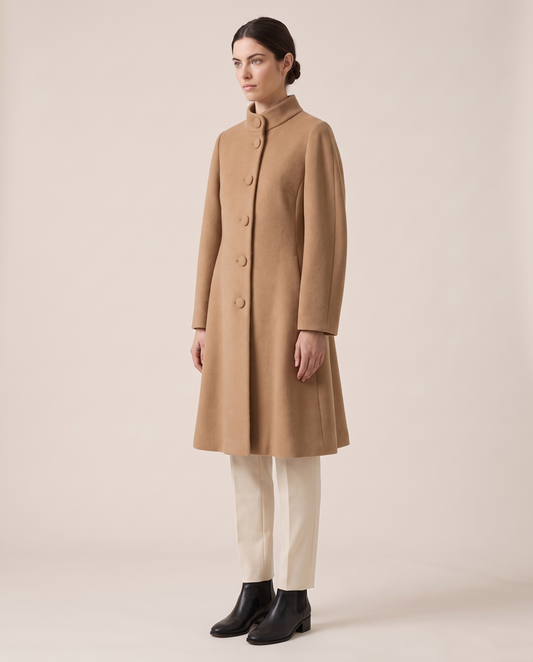 A-Line Coat with Stand Collar — three-quarter view
