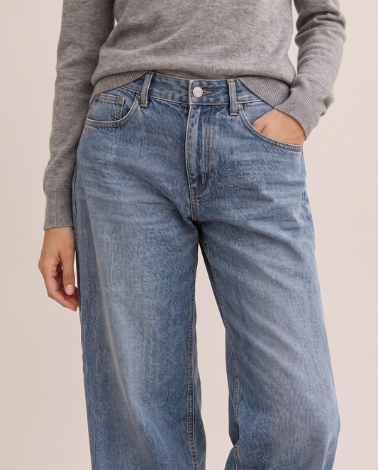 Lola baggy relaxed jeans, waist-down crop with grey merino sweater
