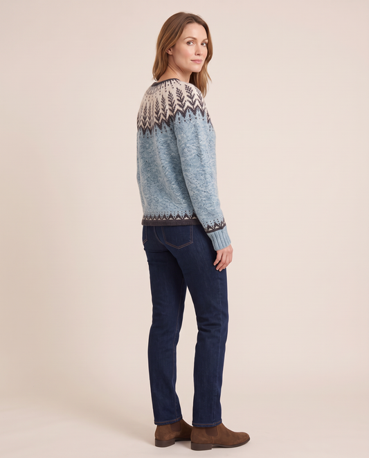 Women's Fair Isle Cardigan, Icelandic Nordic Knit — three-quarter view