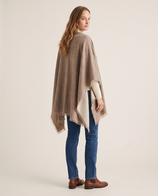 Women's Oversized Cashmere Wrap Scarf in Heather Toast / Oatmeal, three-quarter back view