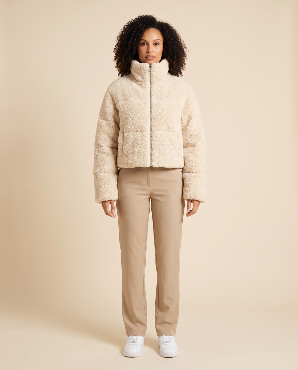 ONORA cropped sherpa puffer jacket - front