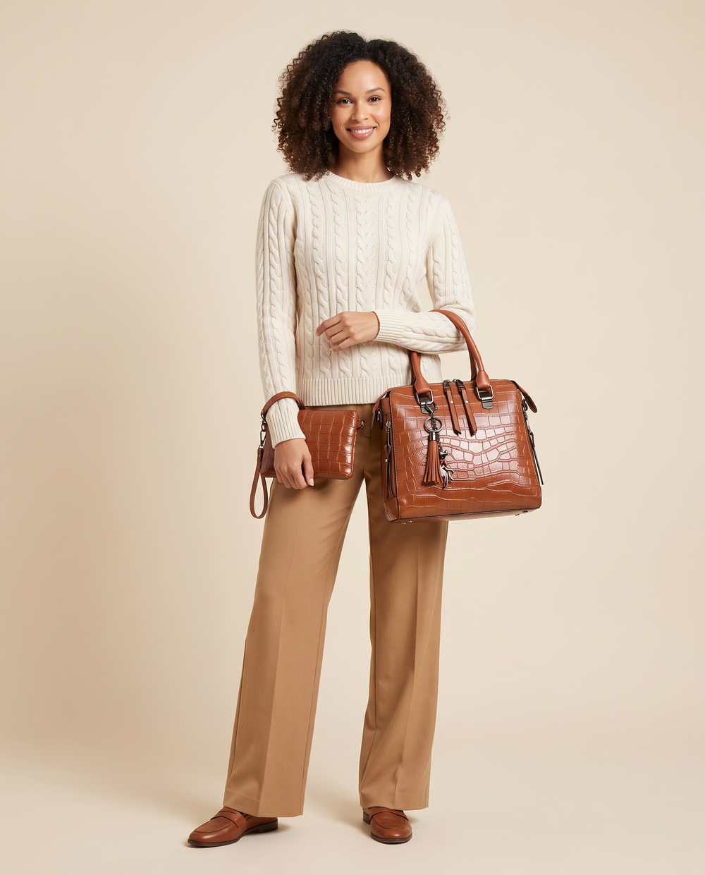 ONORA croc embossed tote bag set - front