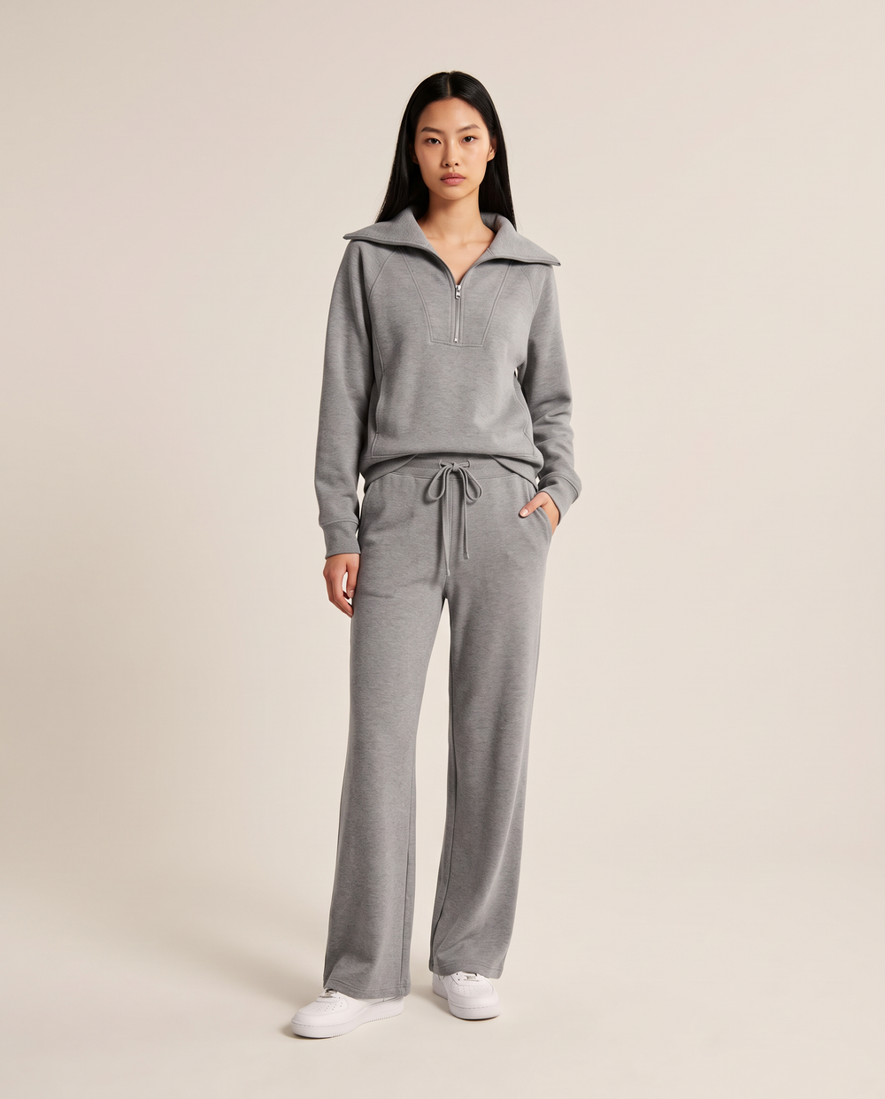 ONORA half-zip lounge set - front view, gray