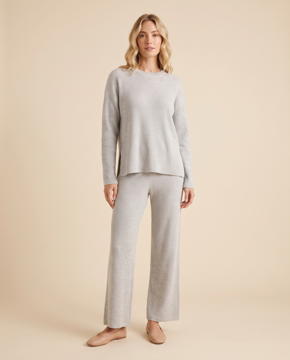 ONORA ribbed knit lounge set - front view, gray