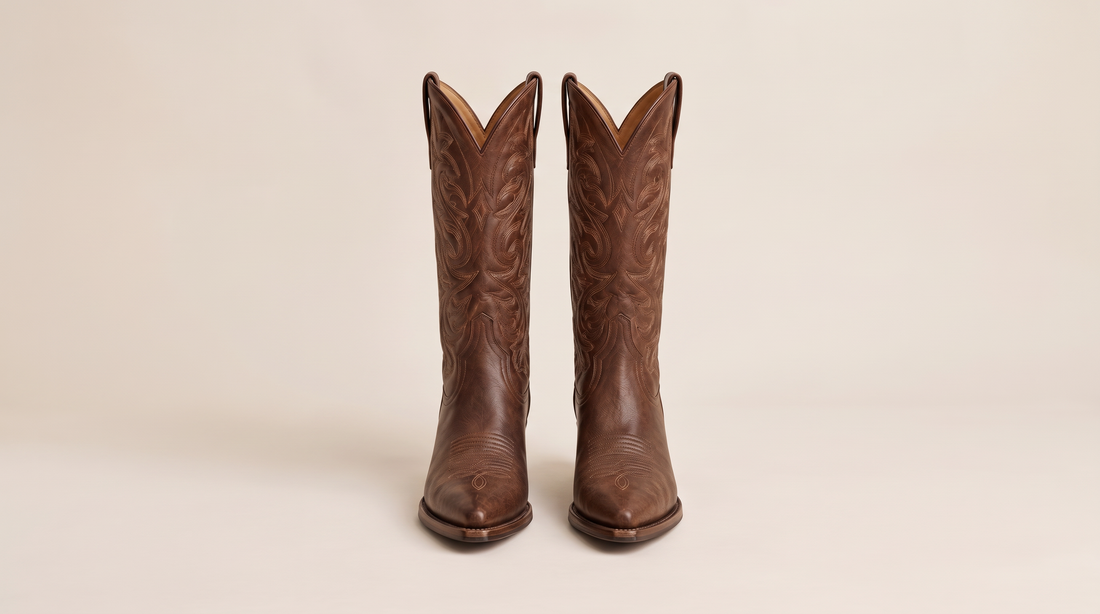 Genuine leather cowboy boots for women with embroidered shaft