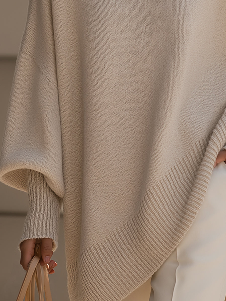 Women's Oversized Wool Blend Sweater, Dropped Shoulder Knit Pullover