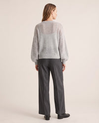 Women's Cashmere Silk Sweater — light gray, studio back view