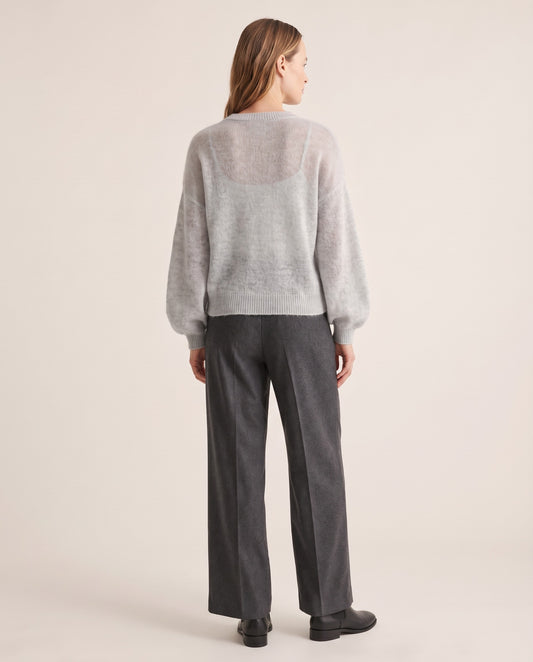 Women's Cashmere Silk Sweater — light gray, studio back view