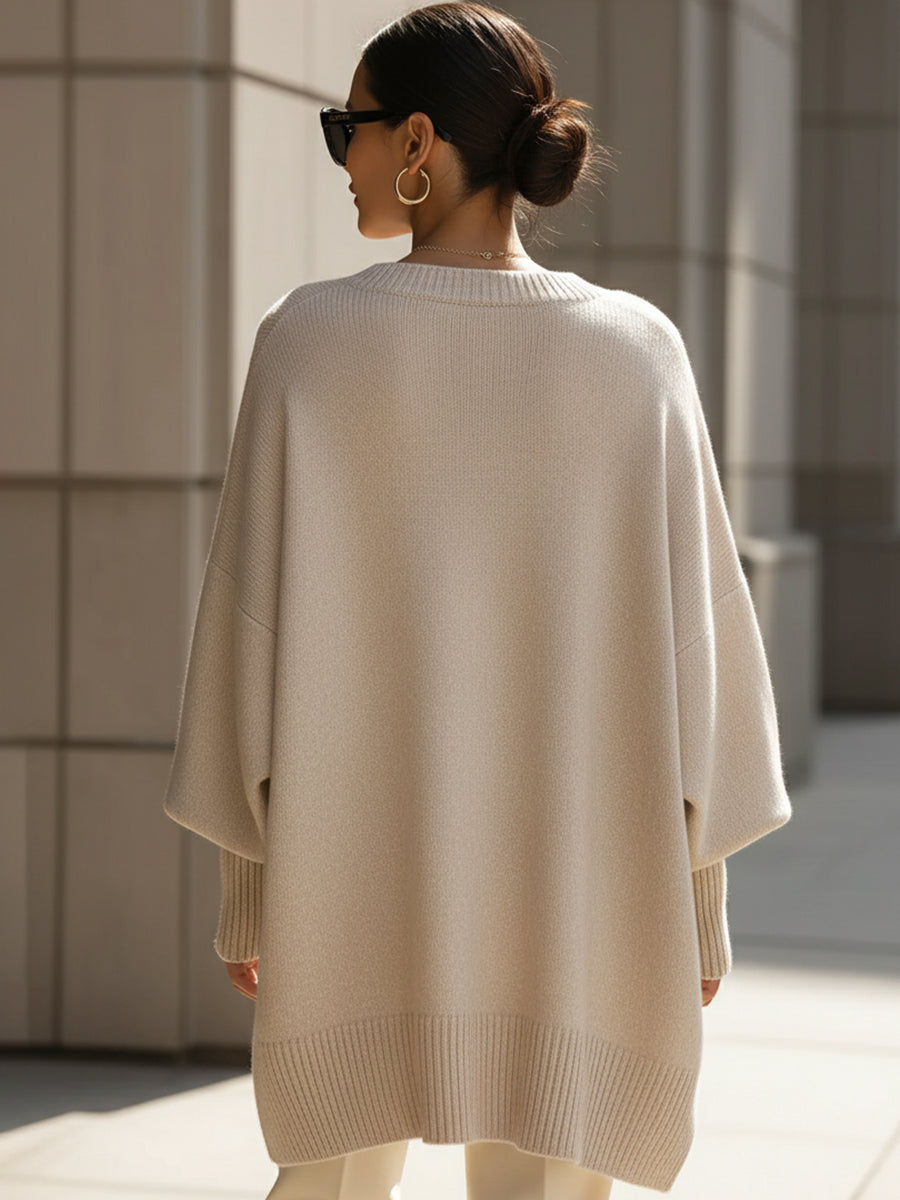 Women's Oversized Wool Blend Sweater, Dropped Shoulder Knit Pullover