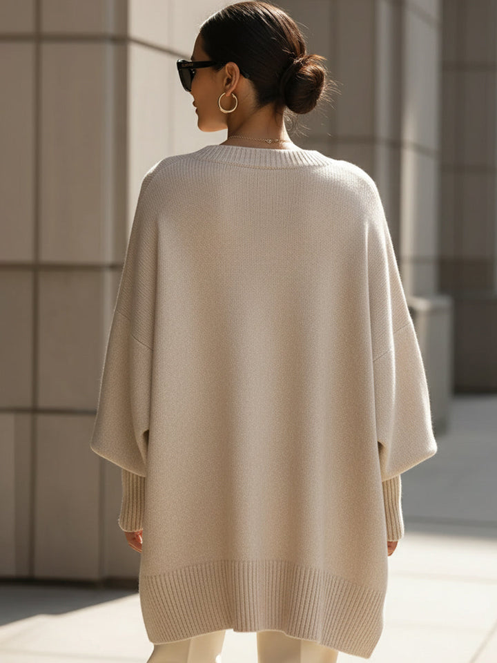 Women's Oversized Wool Blend Sweater, Dropped Shoulder Knit Pullover