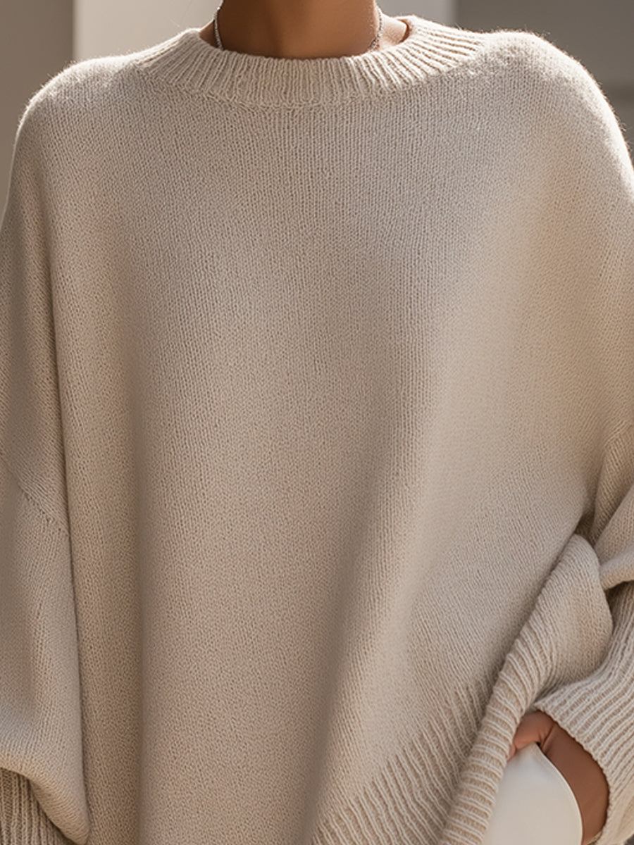 Women's Oversized Drop-Shoulder Sweater with Asymmetric Hem, view 2