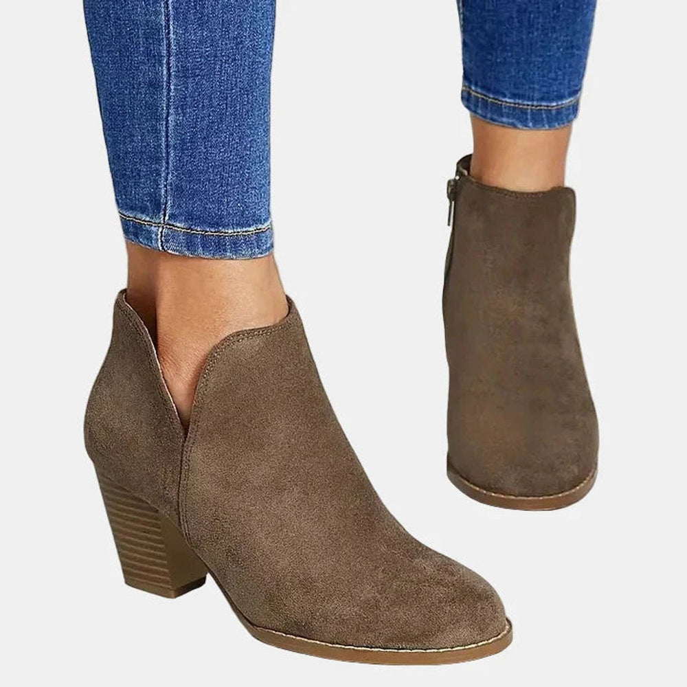 Women's Suede Block Heel Side-Zip Ankle Boots with Rounded Toe, view 2