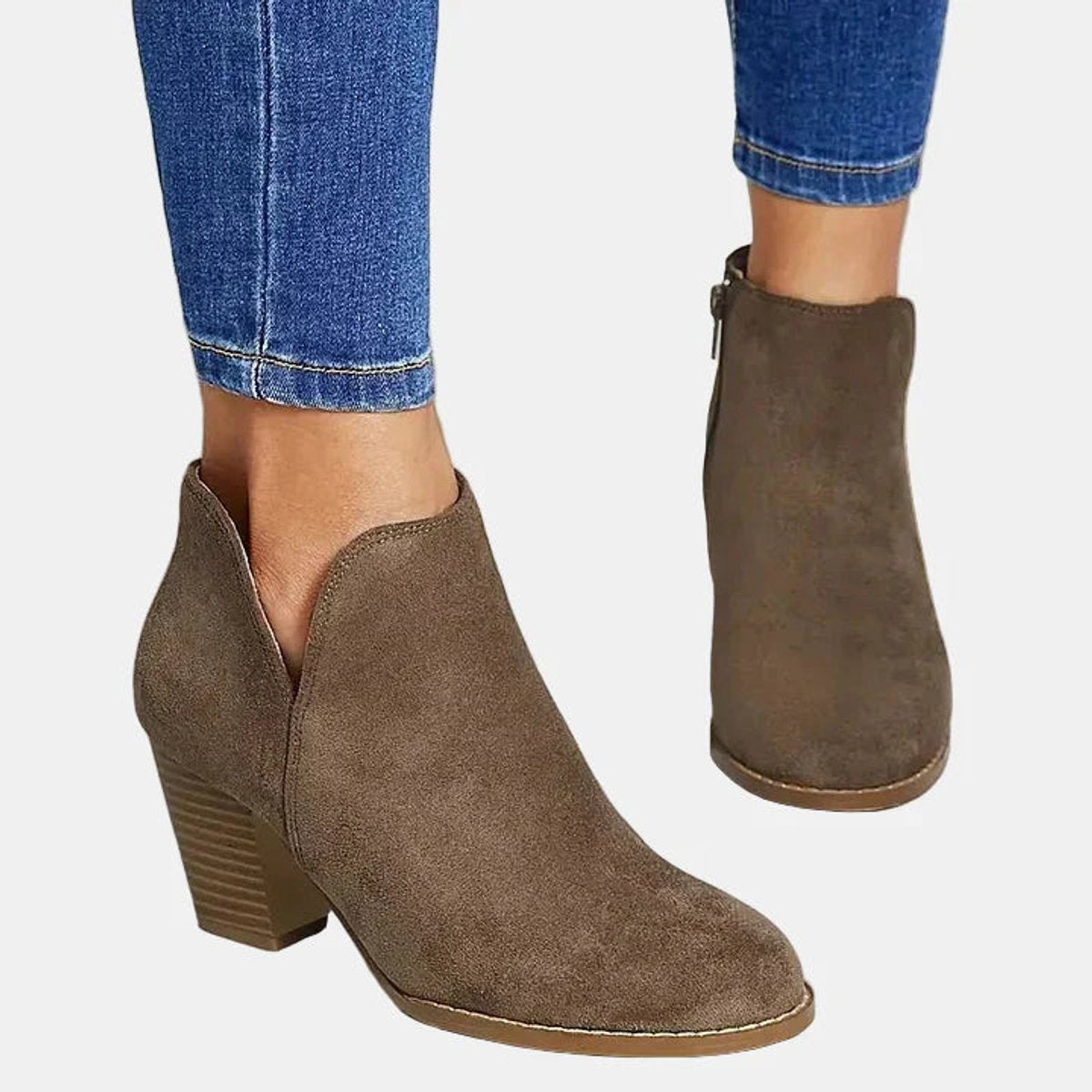 Women's Suede Block Heel Side-Zip Ankle Boots with Rounded Toe, view 2