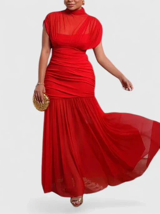 Women's High Neck Draped Maxi Dress with Adjustable Straps