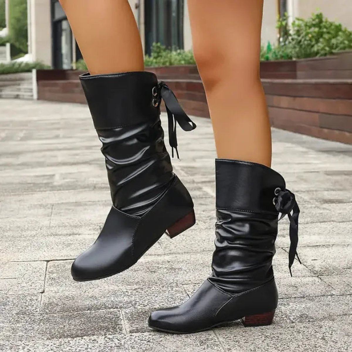 Women's Slouchy Lace-Up Block Heel Ankle Boots, view 4