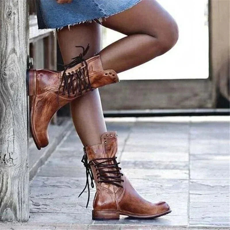 Women's Western Studded Ankle Boots with Wraparound Lacing, view 3