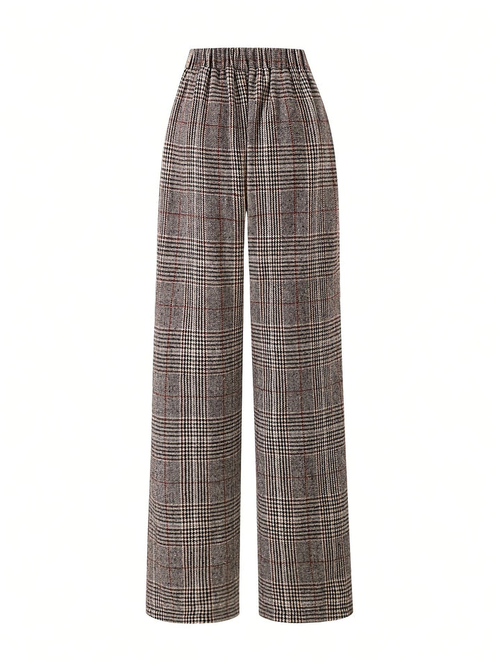Women's Plaid Trousers, Wide Leg Checked High Waist Pants