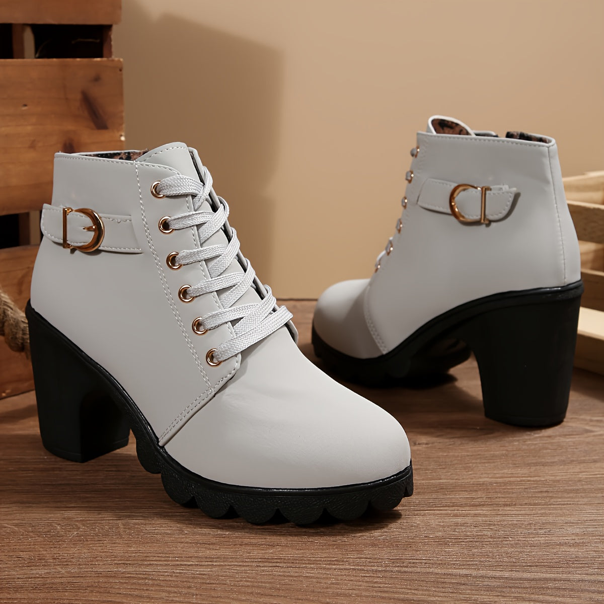 Women's Lace-Up Side-Zip Ankle Boots with Metallic Hardware, view 3