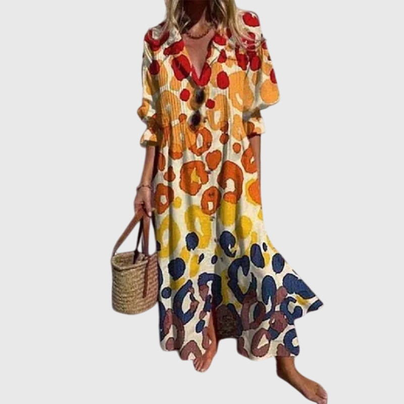 Women's Bohemian Print Flowy Maxi Beach Dress in Yellow