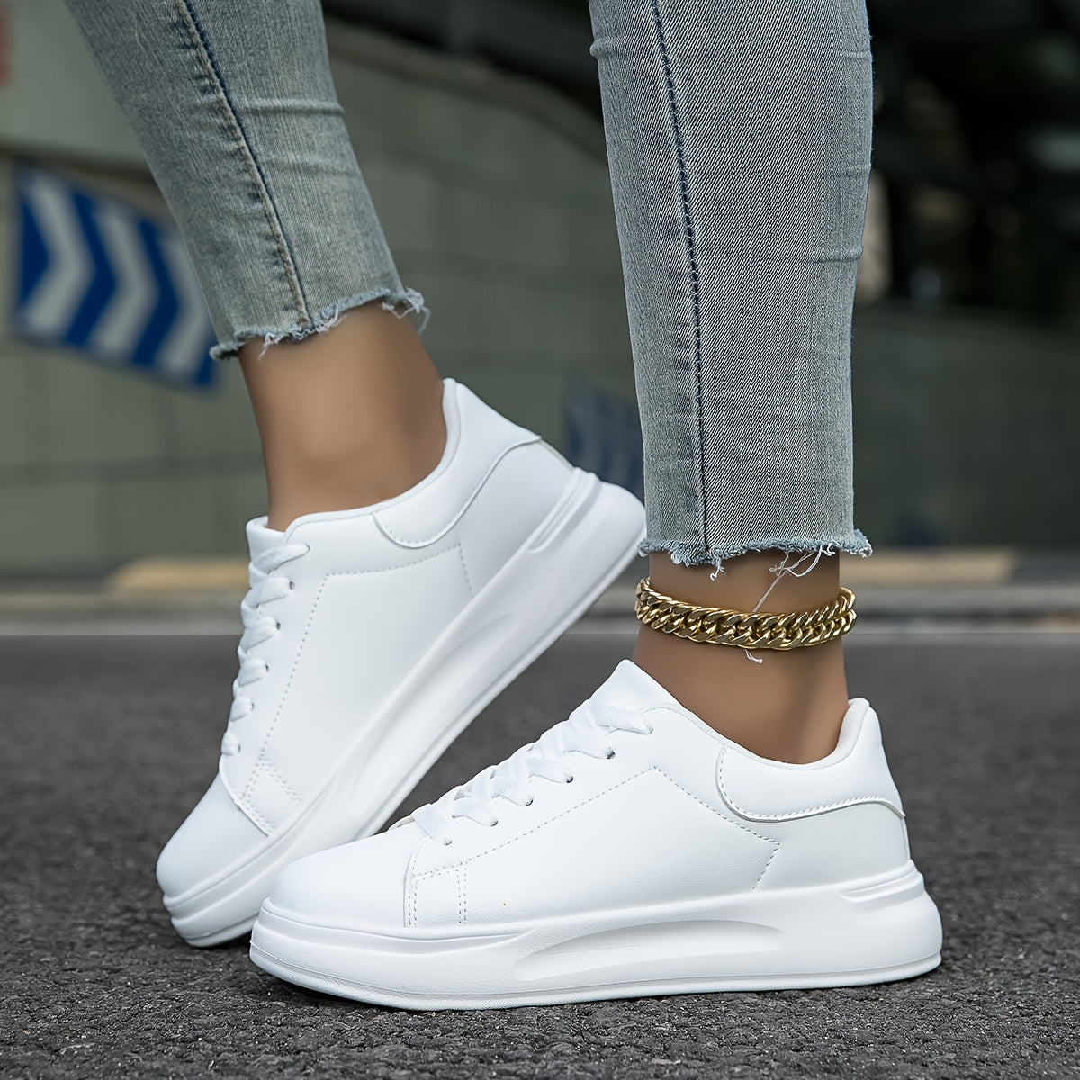 Women's Breathable Mesh Lace-Up Sneakers with Memory Foam Insole in White