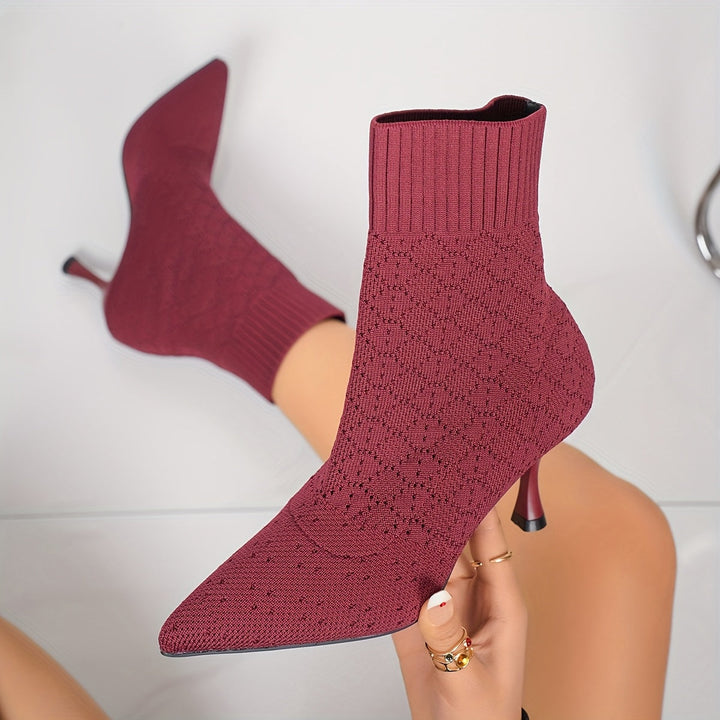 Women's Sock Ankle Boots, Pointed Toe Stretch Heeled Booties