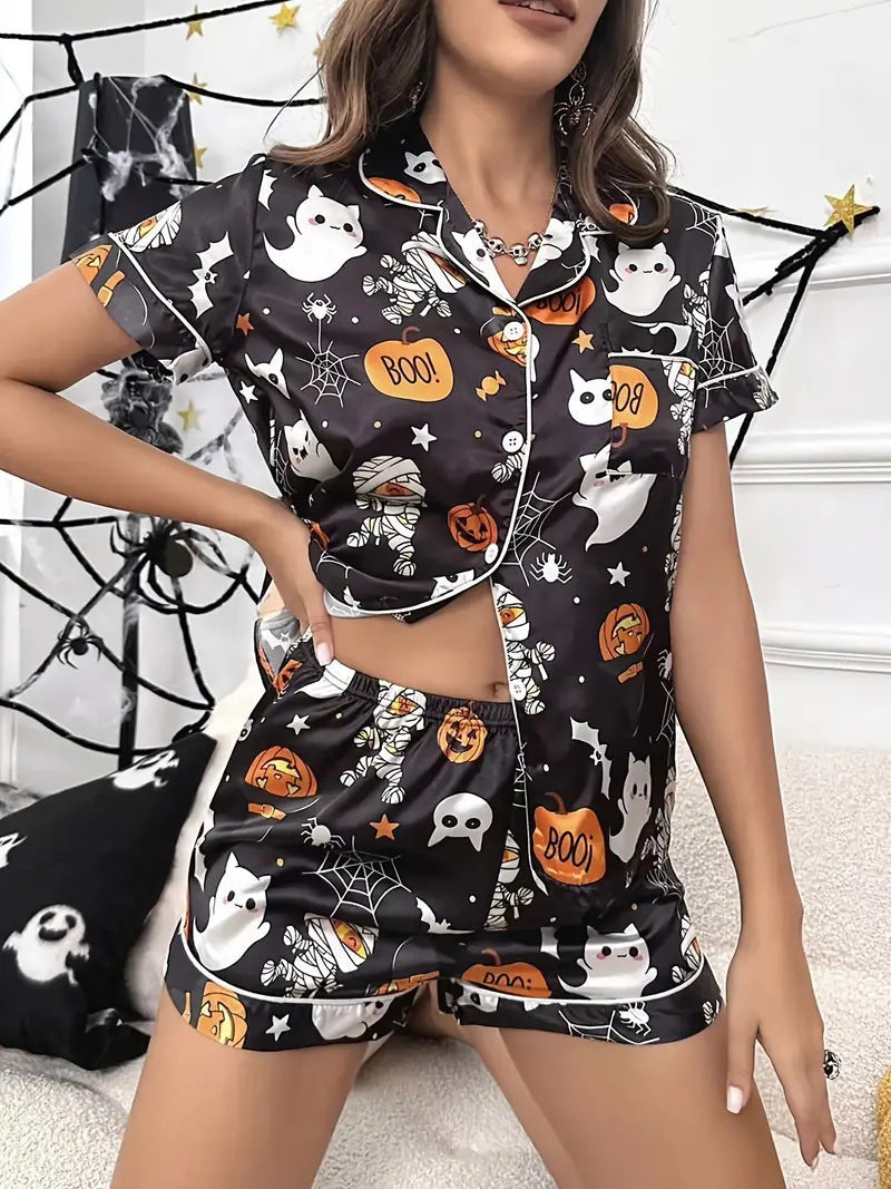 Spooky Pumpkin Halloween Pajama Set for Women | Plus Size to 5XL
