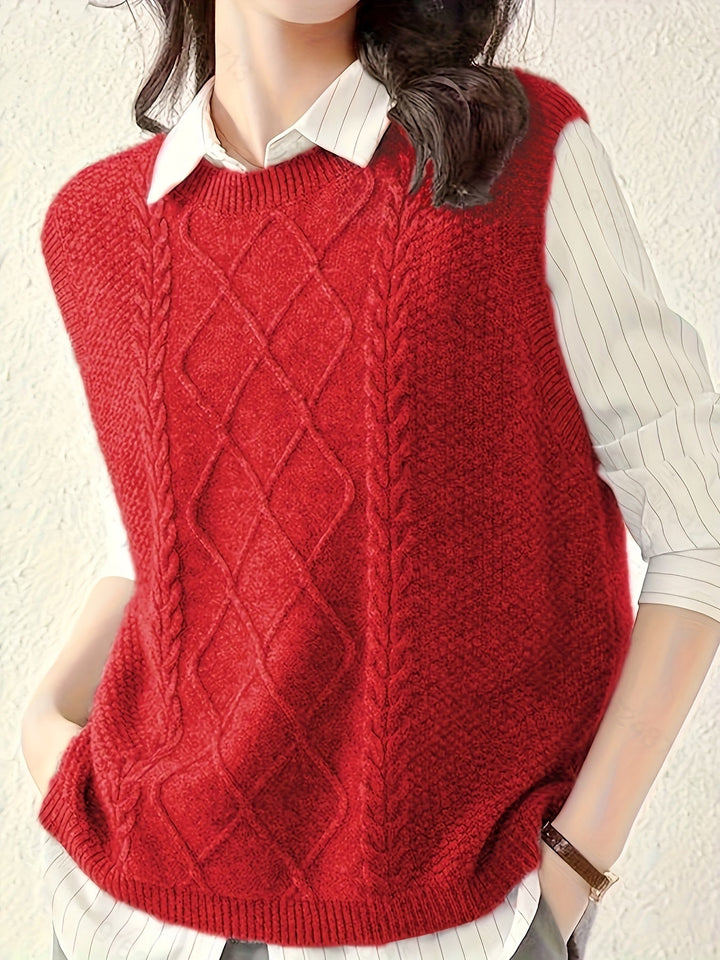 Women's Cable Knit Sweater Vest, Sleeveless V Neck Pullover