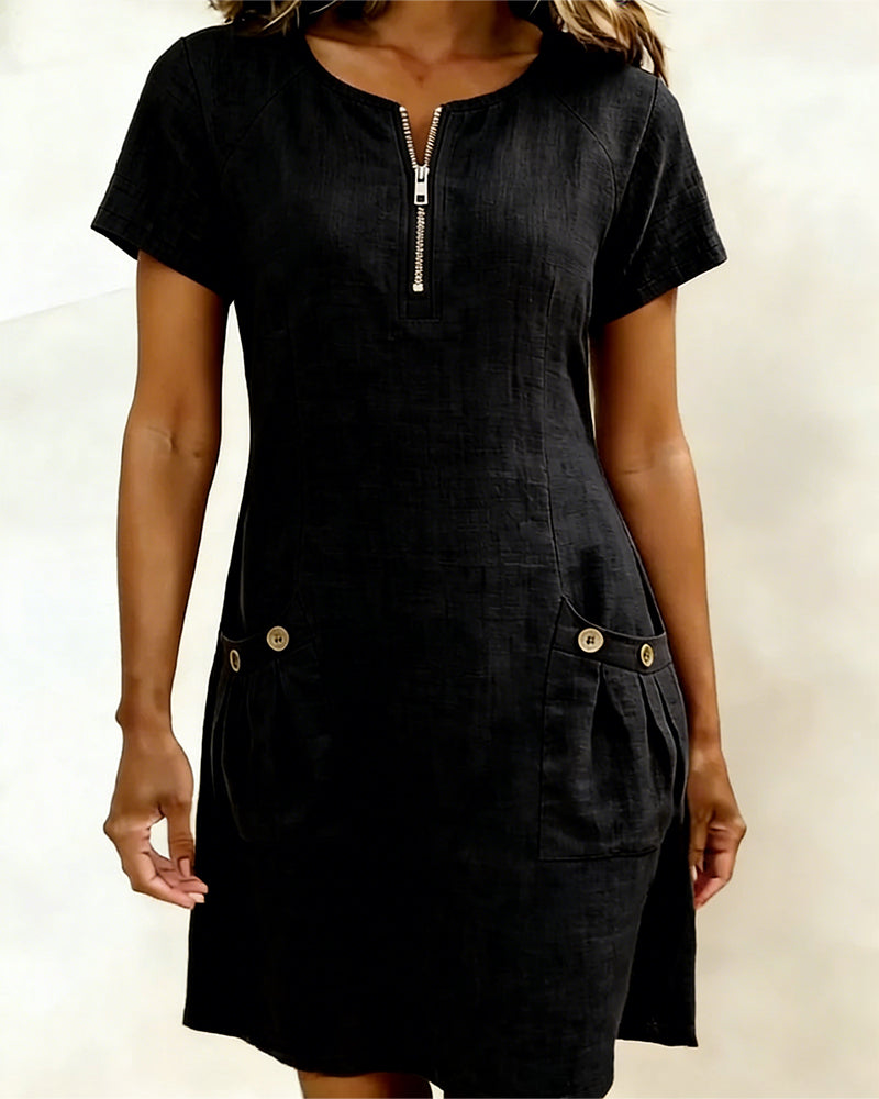 Women's Cotton Relaxed Dress with Front Zipper, view 7