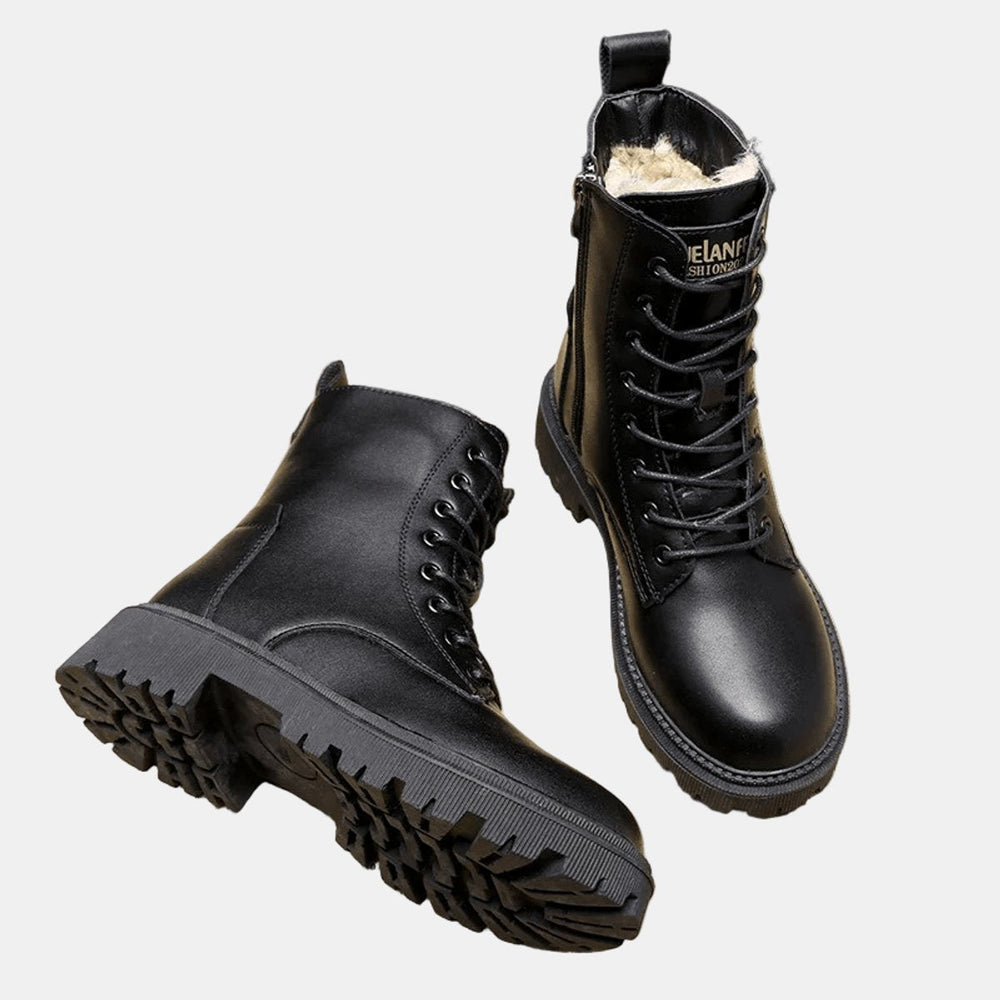 Women's Faux Leather Fleece-Lined Lace-Up Combat Ankle Boots, view 2