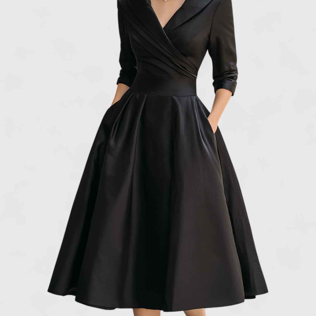 Women's Wrap V-Neck Midi Dress with Pockets and 3/4 Sleeves, view 3
