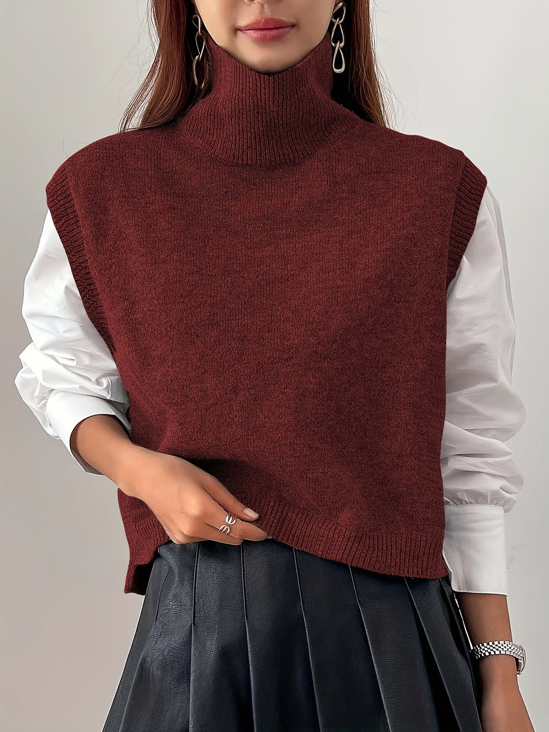 Women's Sweater Vest, High Neck Sleeveless Knit Pullover Top