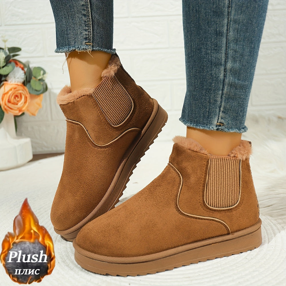 Women's Fleece-Lined Platform Ankle Boots in Light Brown