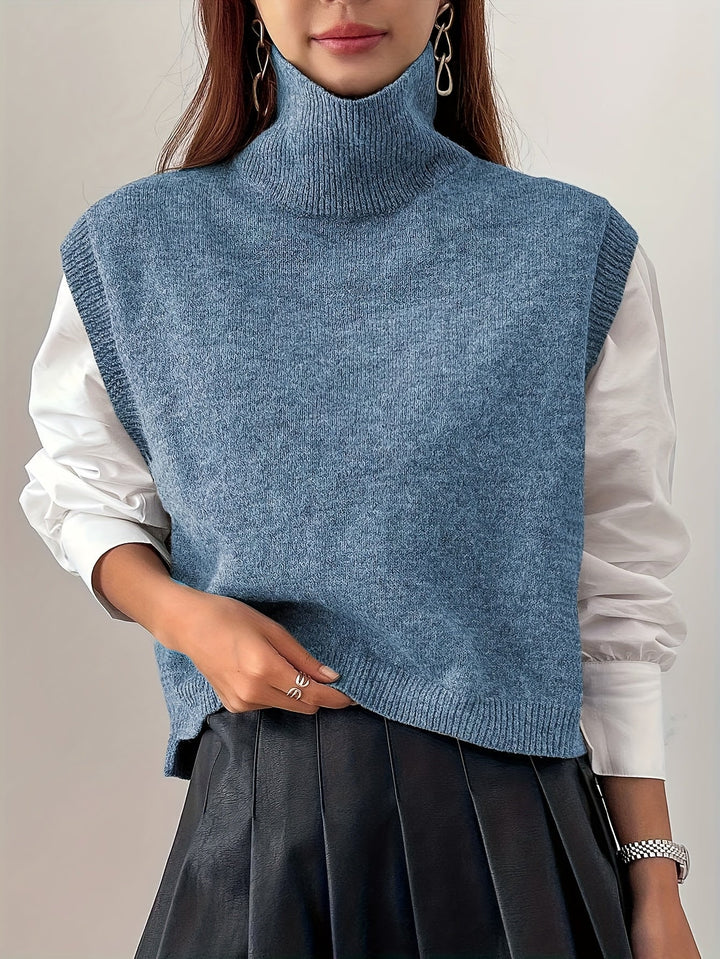 Women's Sweater Vest, High Neck Sleeveless Knit Pullover Top
