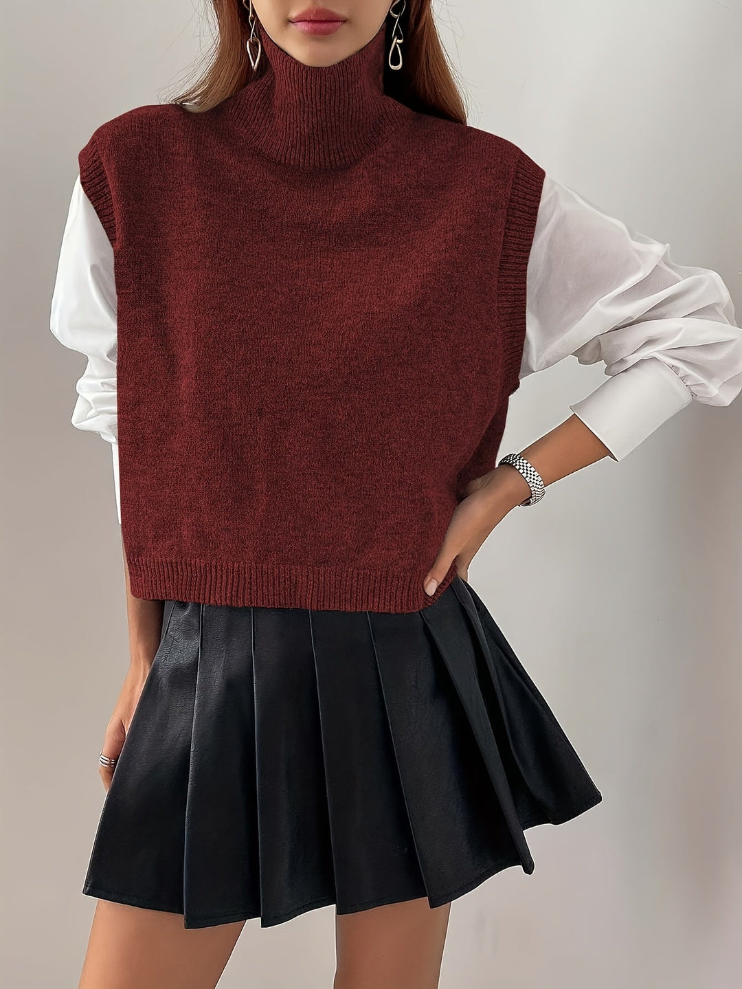 Women's Sweater Vest, High Neck Sleeveless Knit Pullover Top
