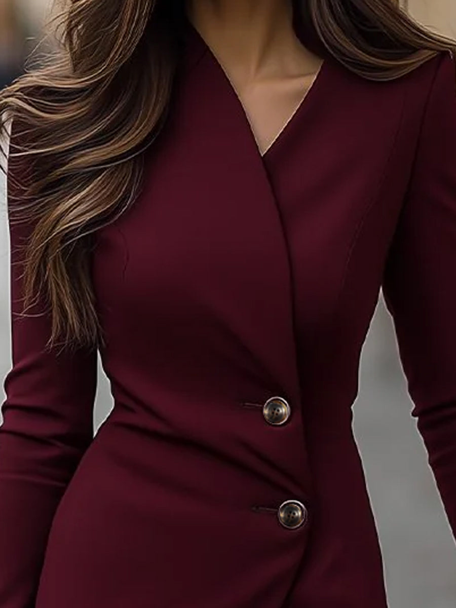 Women's Buttoned Wrap-Style Long Sleeve Midi Dress, view 3
