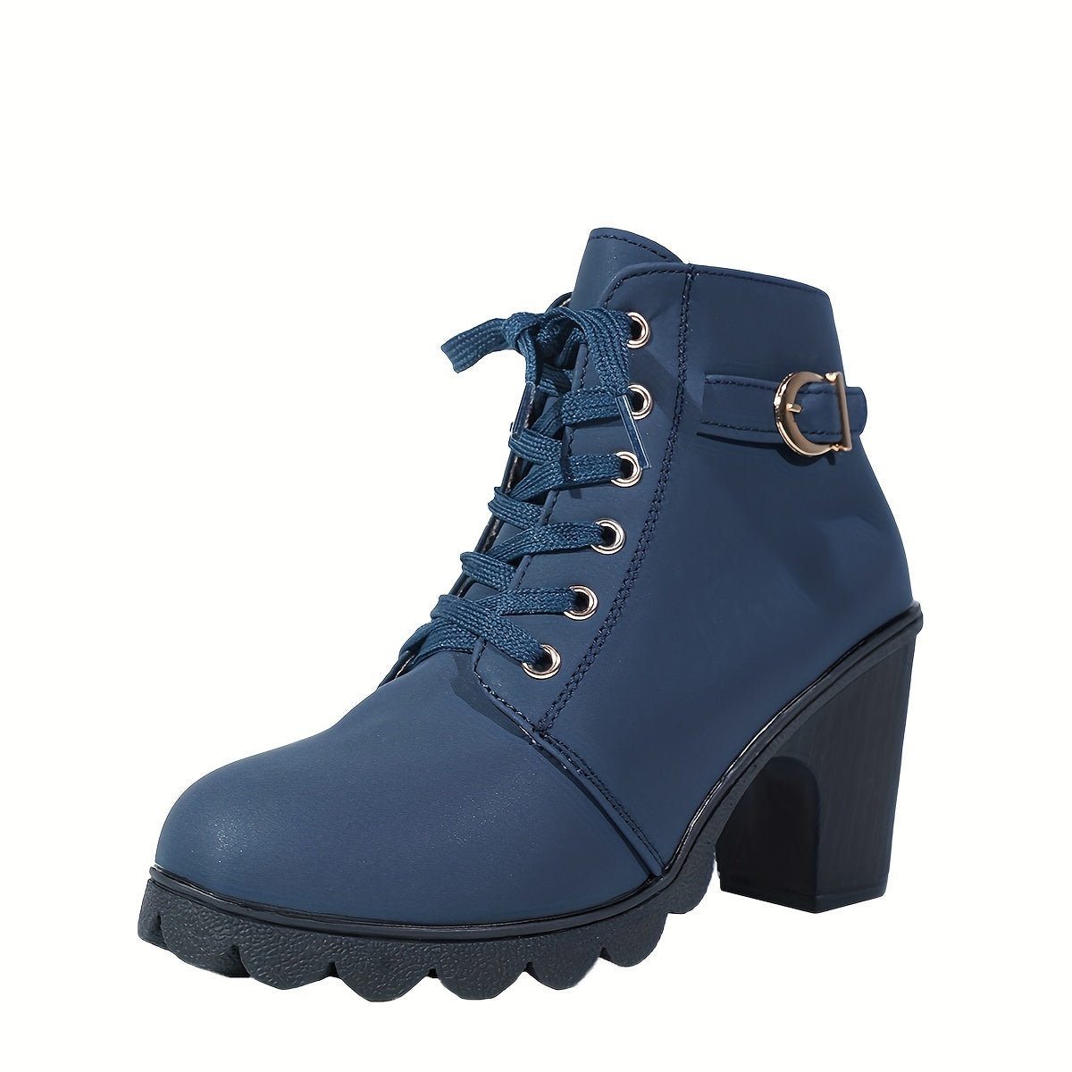 Women's Lug Sole Lace-Up Block Heel Ankle Boots with Side Zip, view 9