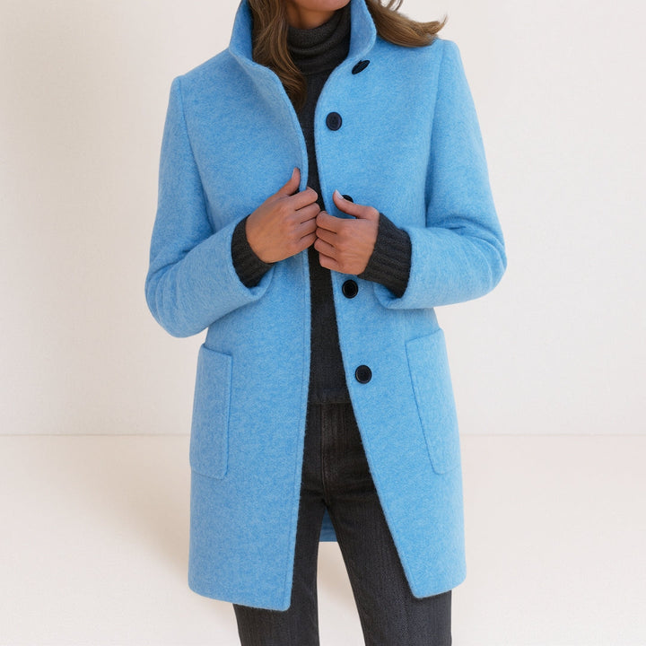 Women's Wool Blend Coat, Stand Collar Winter Overcoat with Pockets