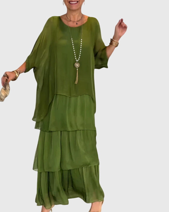Women's Lightweight Flowy Full-Length Maxi Dress in Dark Green
