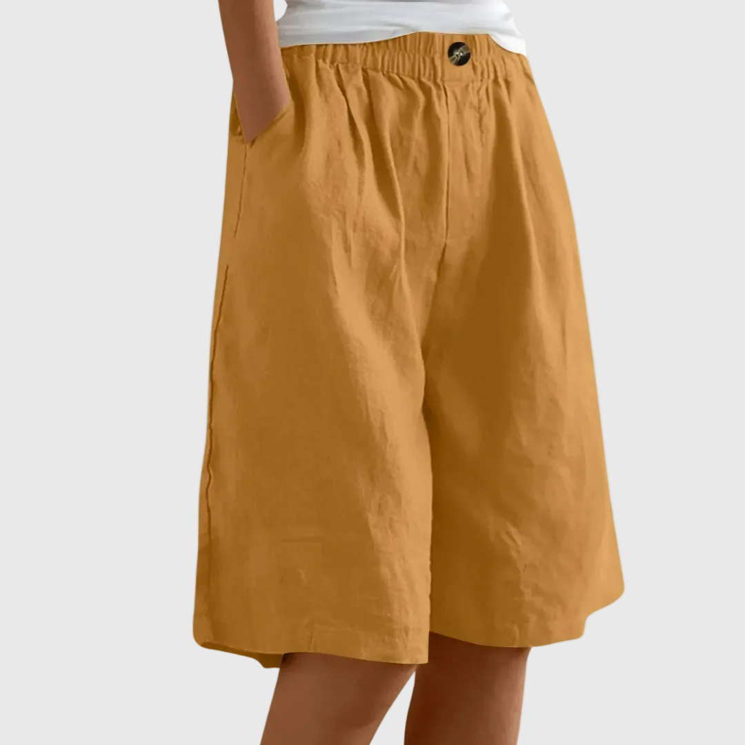 Women's Loose-Fit Elastic Waist Casual Shorts in Yellow