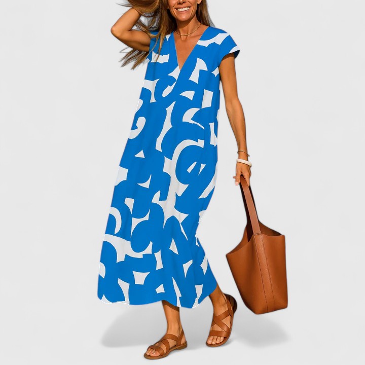 Women's Figure-Flattering Classic Maxi Dress in Blue